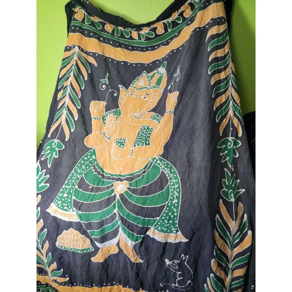 Tapestry Table Drape Elephant Hindu God Beginnings Ganapati Ganesh Vtg 70